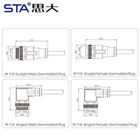 Connecteur étanche IP67 7/8, mâle/femelle, droit ou coudé, surmoulé, type aviation, 3, 4, 5, 6 broches, OEM ODM, PVC TPU, câble 1M 2M 10M