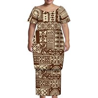 Robe grande taille Tonga Samoan Robe Puletasi personnalisée pour femmes Robe à col rond Robe en polyensine à imprimé Hawaii Vêtements de l'île de Pâques 2 pièces