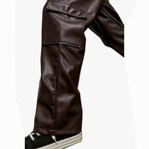 Pantalones de chándal bordados de ajuste relajado apilados gruesos de gran tamaño con logotipo personalizado, pantalones de cuero rectos con bolsillos grandes para hombre - Product Image 6