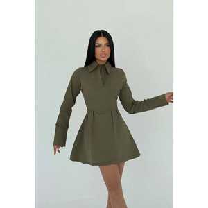 Robe évasée kaki Herda élégante vintage de haute qualité à motif uni taille XL coupe Empire dos nu longueur ras du sol pour fête de jour 2 pièces - Product Image 2