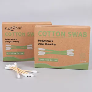 Fábrica Diretamente 100% Algodão Natural Cotonete Personalizado Cotton Ear Buds Bambu Vara Uso Para Limpeza