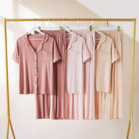 Ensemble de pyjama en modal pour femme, haut à manches courtes et pantalon long avec culotte, vente en gros