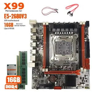 X99 마더 보드 세트 LGA 2011-3 키트 제온 2680V3 CPU 16GB (2*8G) DDR4 M-ATX NVME M.2 X99D4 마더 보드 콤보