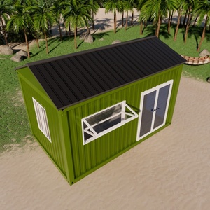 Hiện đại <span class=keywords><strong>Modular</strong></span> màu xanh lá cây container căn hộ đúc sẵn Beachfront Thiết kế thủy tinh nhập không gian tương phản cho phòng khách nhà bếp - Product Image 3