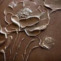 Art mural texturé 3D, bouquet floral métallique, 60x120cm, argenté blanc sur taupe, pour la décoration du salon, décoration murale, prêt à accrocher