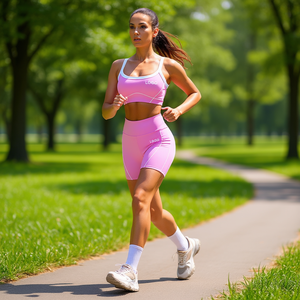 High Support Yoga <b>Sports</b> <b>Bra</b> & Biker Shorts Set for Women, Breathable Quick Dry Spandex Nylon, Elastic Waist, Solid Color, Ideal - Product Image 2