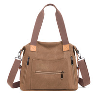 Tas Tote Kanvas Custom Vintage Multi Kantong Tali Selempang Dapat Disesuaikan Resleting Logam Tas Belanja Harian Tas Travel Logo Custom Grosir