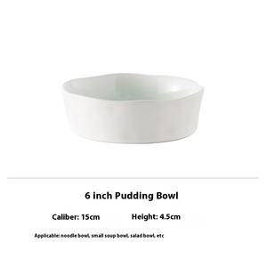 Vajilla de cerámica moderna informal, plato de forma especial blanco oscuro, cuenco de doble oreja, cuenco de pudín para restaurante en casa para fiestas - Product Image 6