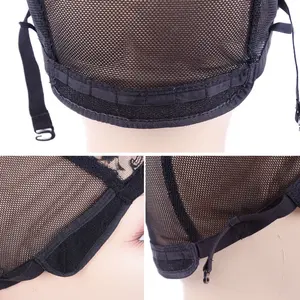 Gorro de peluca ajustable de malla de encaje negro y terciopelo con tejido de encaje completo, sin pegamento, tallas <span class=keywords><strong>M</strong></span>/L/XL, empaque en bolsa - Product Image 6