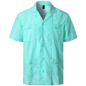 Camisa cubana para hombre de la fábrica Yiwu, camisa <span class=keywords><strong>guayabera</strong></span> blanca bordada <span class=keywords><strong>mexicana</strong></span>, camisa de manga corta para hombre - Product Image 1