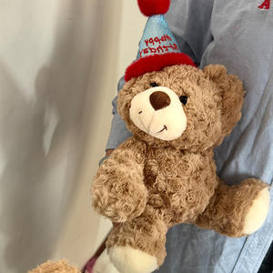 En gros, Peluche Ourson Doux ODM de 30 cm, Rembourrée en Coton PP, avec Chapeau d'Anniversaire et Motif Rose - Product Image 4