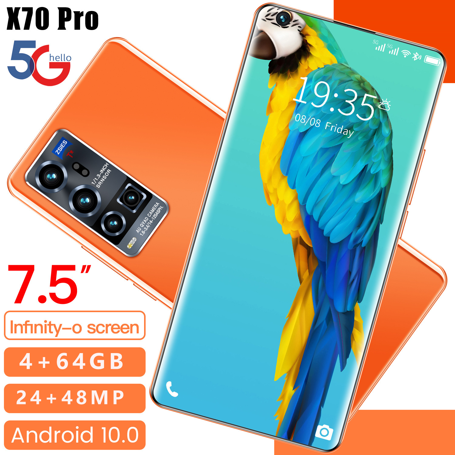 Смартфон x70pro, 5600 мАч, 24 + 48 Мп, передняя и задняя HD-камеры, Android 10,0
