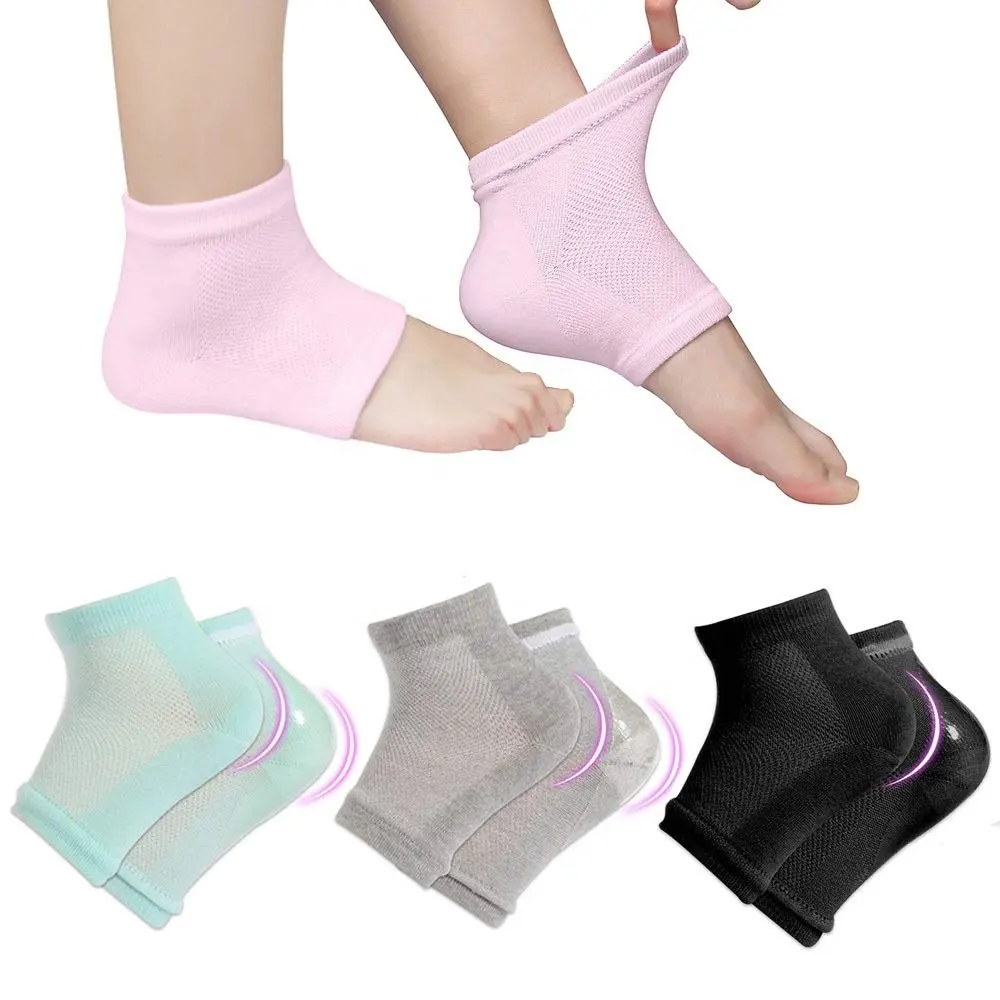 Meias hidratantes de silicone para o calcanhar, meias de silicone capturadas e reutilizáveis para cuidados com a pele, ferramenta protetora de pés e esfoliantes