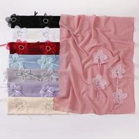Nouvelle couleur unie perle en mousseline de soie foulards 175*70CM musulman Hijabs fantaisie fleur diamant dentelle foulard dames en mousseline de soie châles Turbans