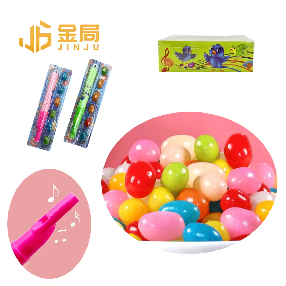 도매 어린이 플라스틱 호루라기 사탕 장난감 새 호루라기 스틱 장난감 사탕 과일 맛 젤리 콩