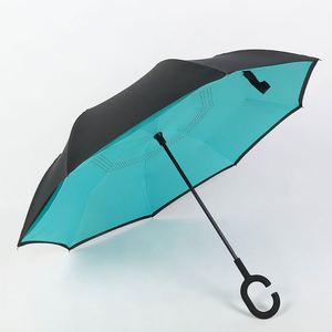 Parapluie inversé personnalisé à double couche avec poignée en C mains libres - Product Image 2