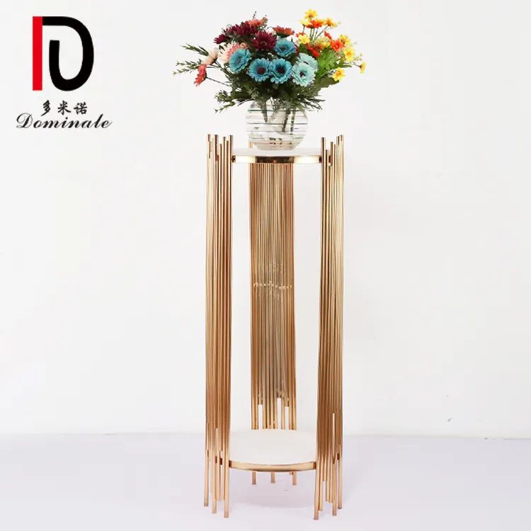 Gran oferta, pedestal superior redondo dorado alto, cilindro de exhibición de acero inoxidable, soporte de mesa de postre para decoraciones de boda