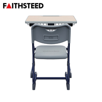 Ensemble de bureau et chaise d'école en métal moderne, hauteur fixe, bureau d'étudiant pour salle de classe, structure en métal, table d'étude individuelle