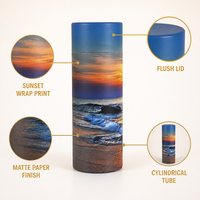 Urne funéraire en papier biodégradable et écologique pour animaux de compagnie, pour la dispersion des cendres de chats et de chiens, design coucher de soleil sur la plage