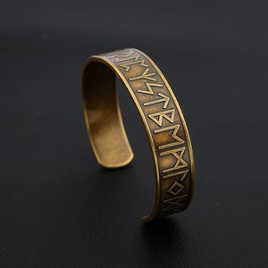 yunnique Retro Gold Runes Cuff <b>Bracelet</b> Men's Copper Alloy Nordic Viking Style Open <b>Bangle</b> Gift Jewelry - Product Image 2