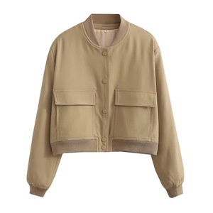 Mode musim gugur untuk wanita, mantel Crop berkancing lengan panjang kasual dengan saku Vintage longgar untuk wanita - Product Image 2