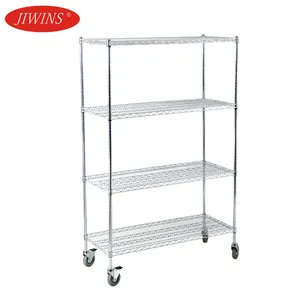 Jiwins Wholesale Commerical High Quality Metal Storage Rack Hotel Shelf Shelving Heavy Duty Epoxy Chrome Wire Rack with Wheels