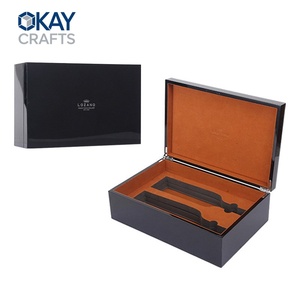 Black High-gloss Piano Lacquer Handmade UV Printed Rectangle Wooden Wine Gift Box for 2 Bottles with Double Packaging Case