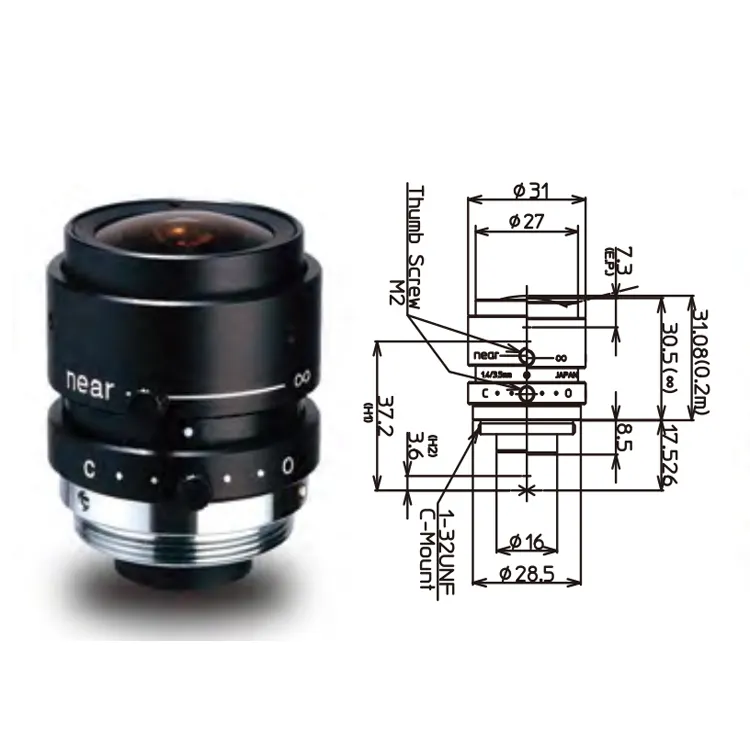 Kowa Ncl Serie Lm4ncl Industriële Lens 1/1.8 Inch Brandpuntsafstand 3.5Mm F1.4-F16 C Mount Machine Vision Lens