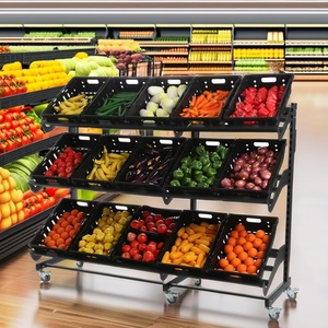 Exhibición de supermercado de frutas y verduras frescas de un solo lado, soporte para frutas y verduras, estante para góndola con <span class=keywords><strong>Baseket</strong></span> - Product Image 1