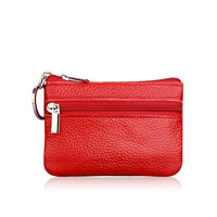 Porte-clés multifonctionnel en cuir, portefeuille, porte-cartes, pochette à fermeture éclair, mini porte-monnaie en cuir véritable, vente en gros