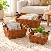 Boîtes et bacs de rangement personnalisés OEM en PP durable, imitation rotin tressé, disponibles en plusieurs tailles pour le rangement domestique et la maison.