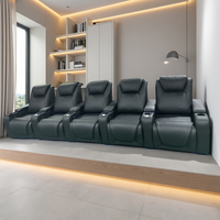 Ensemble de canapé de cinéma maison moderne en cuir véritable inclinable électrique lumières LED Table basse porte-gobelet extensible en bois