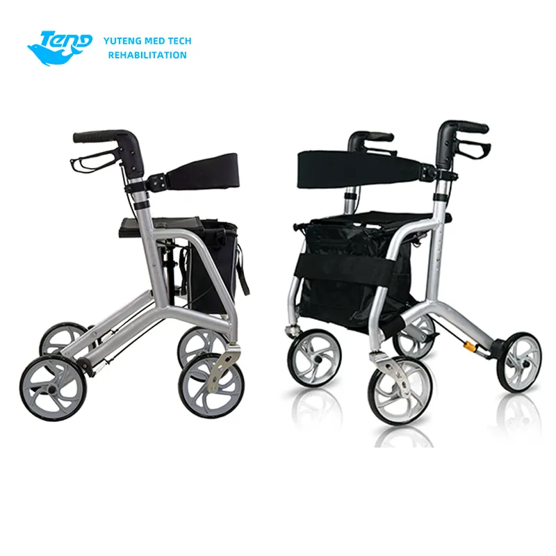 Andador Rollator ligero de aluminio plegable doble para ancianos