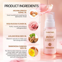Serum Rambut Rose Custom Logo dengan Minyak Argan, Rose, Jojoba, dan Biji Walnut untuk Menutrisi Rambut Rusak, Anti Frizz, dan Memberikan Rambut Berkilau