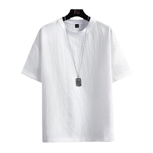 Camiseta Retro de Manga Corta y Cuello Redondo para Hombre, Verano, Poliéster, Color Sólido, Holgada, Básica, Blanca - Product Image 4