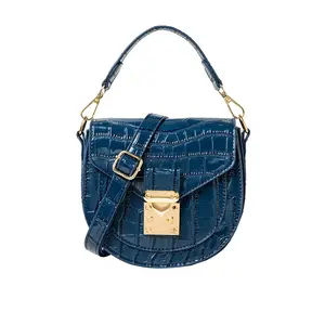 Bolso de mano de charol Pu para mujer, bolsa redonda para SILLÍN, azul real, cierre de mango desmontable, bandolera