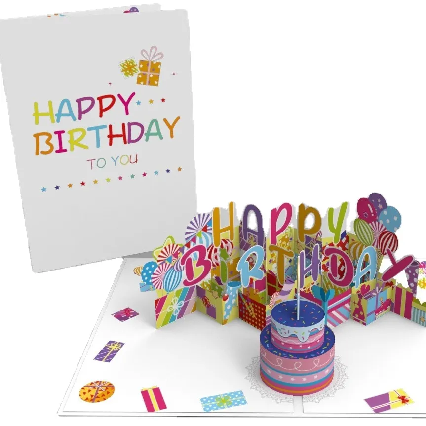 Best Verkopende Aangepaste Pop-Up Doos Kaarten Verjaardagscadeau Groothandel 3d Groet Uitnodiging Papieren Kaarten Voor Kinderen Gelukkige Verjaardag