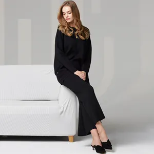 Knitwear Manufacturer 20ALW447 New Arrival Home Casual Waist Full Length Knitted Women Loose Wide Leg Pants