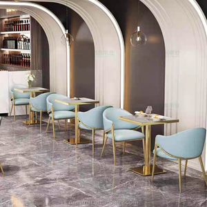 Sofá de Lujo para Restaurante con Marco Dorado, Asiento de Cuero PU, Silla de Sofá, Mesa de Mármol, Muebles para Restaurante Occidental - Product Image 4