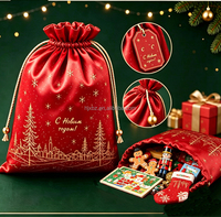 Sacs cadeaux en satin personnalisés avec cordon de serrage, emballages cadeaux de luxe pour Noël avec impression dorée pour cosmétiques, bijoux, cadeaux de fêtes