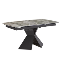 Meuble de salle à manger au design moderne, forme carrée étendu, avec plateau en verre 3D, 1600/2000x900x760mm