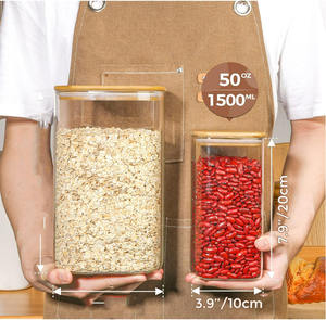 Contenedores cuadrados de almacenamiento de vidrio grande de lujo de 50oz con tapas herméticas de bambú para arroz, azúcar, Pasta, galletas, granos de café - Product Image 2