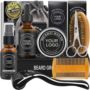 Private Label Natural Men Beard Care Growth Oil Set Beard Growth Kit Moisturizing Organic Products Grooming Set