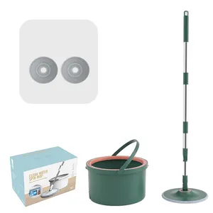 Green Round Bucket Mop Water Absorbing Flat Mop Clean Water Separation Without Hand Washing Mop