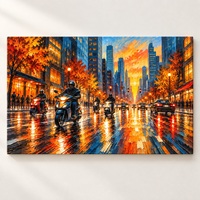 Impression sur toile de paysage urbain avec des scènes urbaines colorées et des détails peintoresques pour la décoration du salon et du bureau