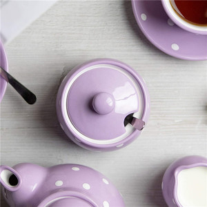 Fatti a mano Viola e Bianco Polka Dot tazza di Ceramica Ciotola di Zucchero, Pentola Con Coperchio | Ceramica Honey Jar, barattolo di marmellata | Regalo di Inaugurazione Della Casa - Product Image 6