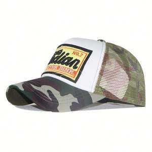 Vente en gros en stock Chapeaux de camionneur camouflage vintage à mailles brodés avec logo personnalisé à 5 panneaux - Product Image 2
