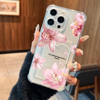 Coques transparentes pour iPhone 16 Pro et iPhone 17 Pro Max avec motifs de fleurs vives, lys roses et inserts décoratifs, compatibles avec iPhone 14