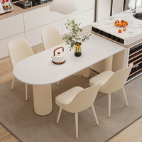 Table à manger en dalle de roche à coins arrondis de style nordique, cadre en métal imperméable, ensemble 4 places, pour la maison, l'hôtel, la cuisine, mobilier élégant