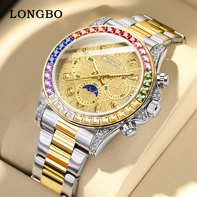 LONGBO 83753 Watch for Men Luxury Watch Quartz Custom Rainbow Style Wrist Watch Men